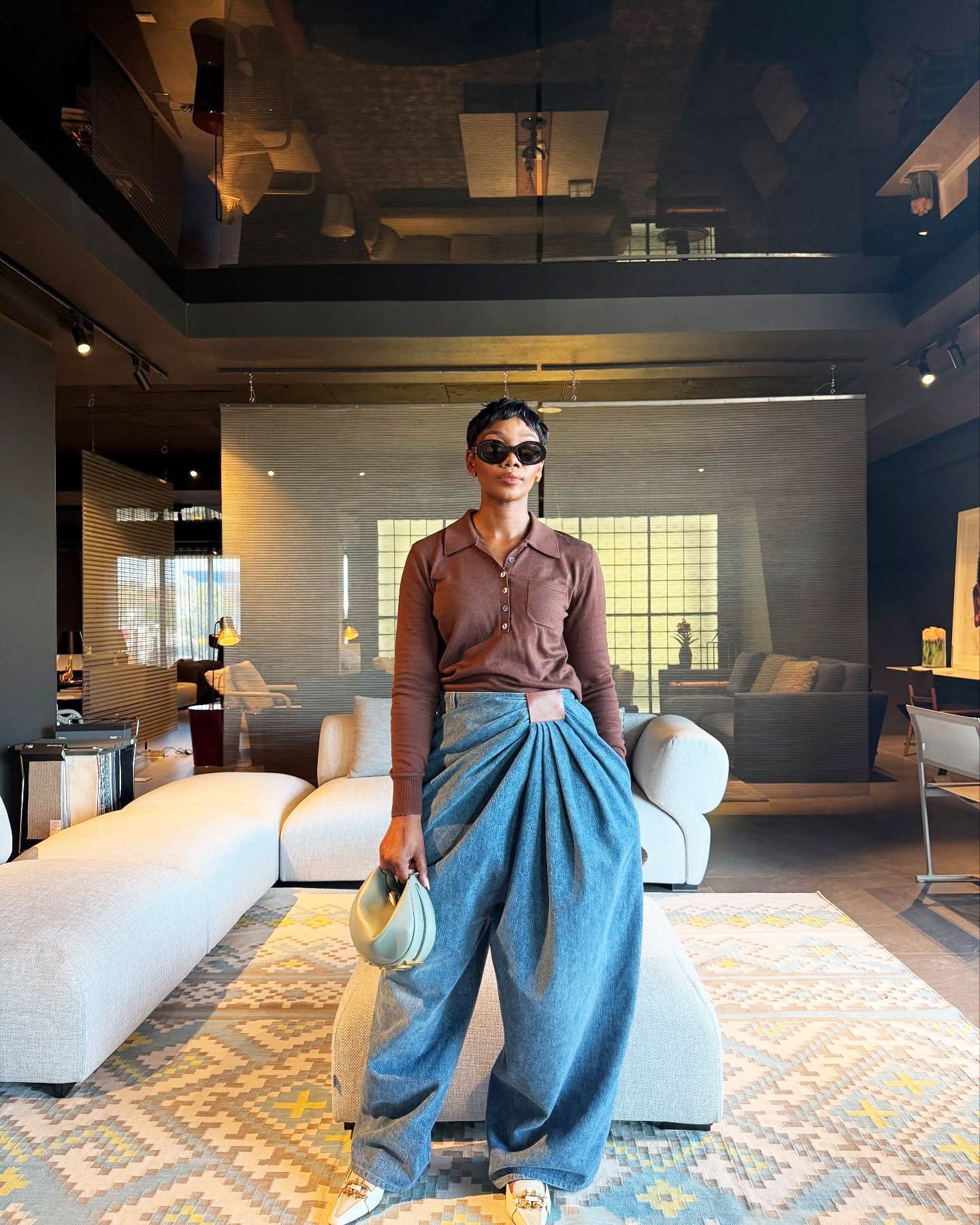 Asymmetric PU High-Waisted Flowing Wide-Leg Jeans Street Style Pants