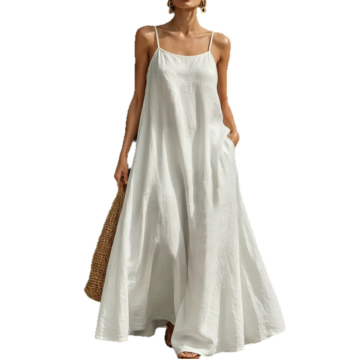 Style Solid Color Strapless Loose Flowing Maxi Dress
