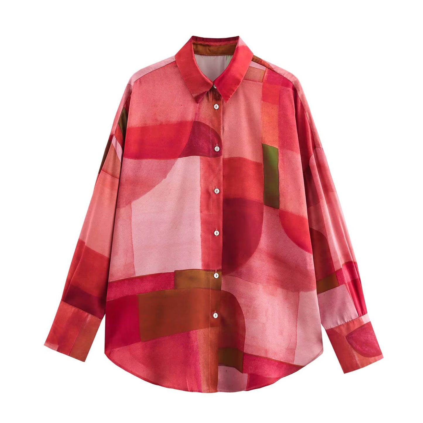 Collar long sleeved single breasted geometric shirt for women