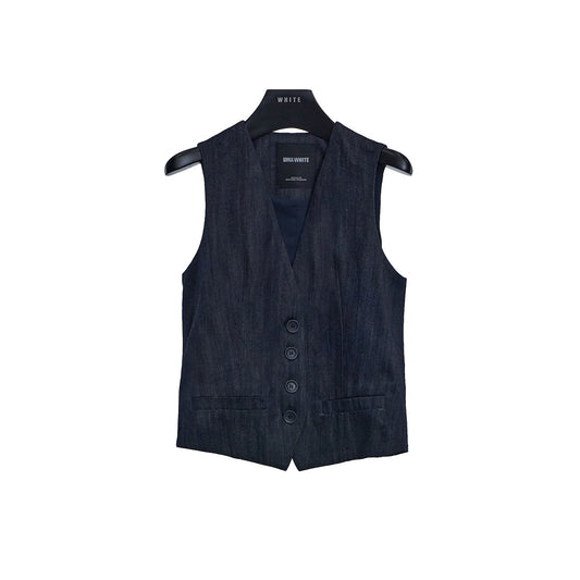White Vest Women Linen Denim