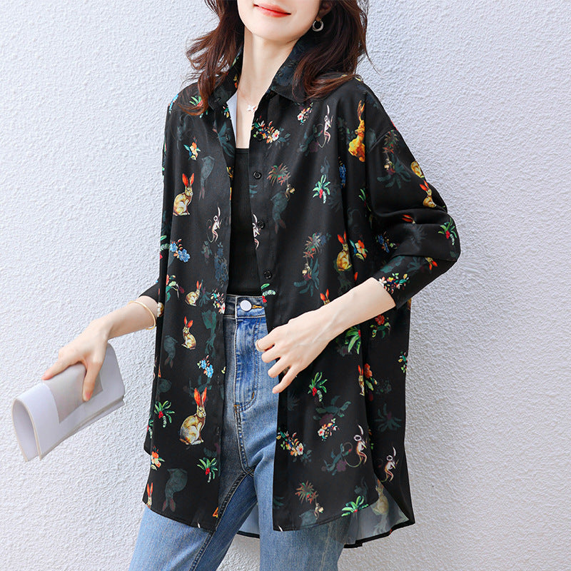 Plus Size Women's  Vintage Printed Blouse Loose Fit Shirt Women's Top