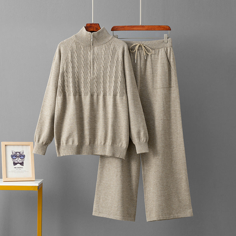 Half zip stand up collar sweater set