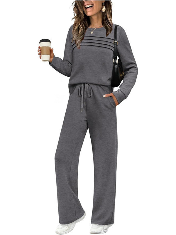 Solid color loose long sleeved top set
