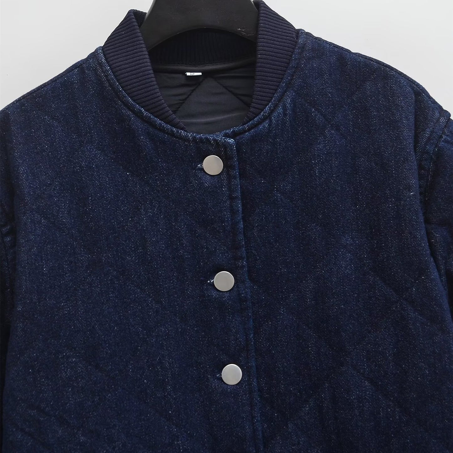 Street standing collar denim washed cotton jacket