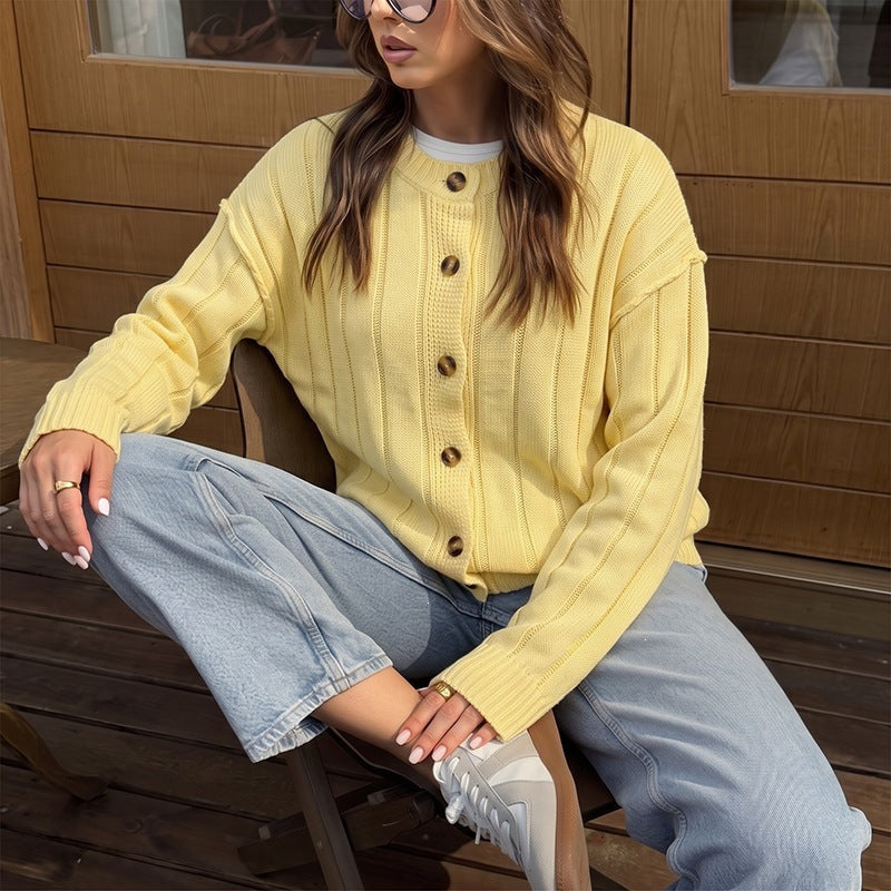 Solid color loose round neck sweater