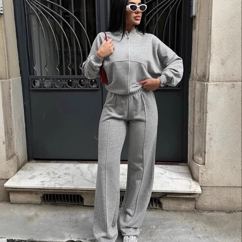 Casual Set for Women, Open Front Sweatshirt Long Sleeve Jacket and Pants Two-Piece Outfit
