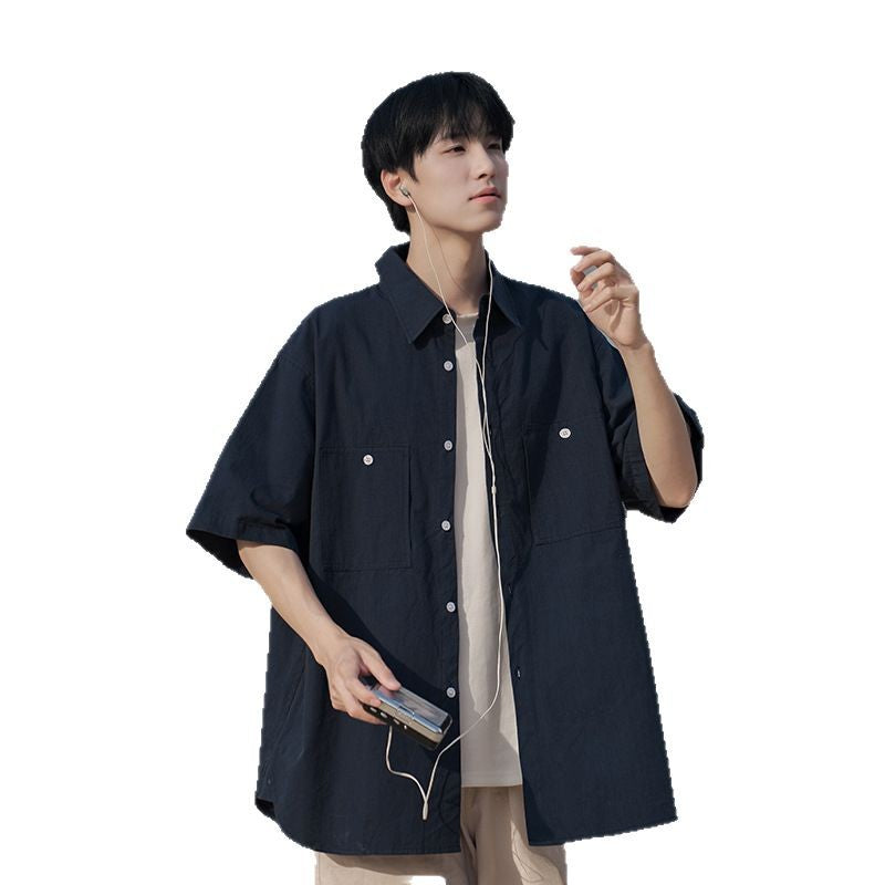 White short sleeved men's loose casual versatile workwear shirt