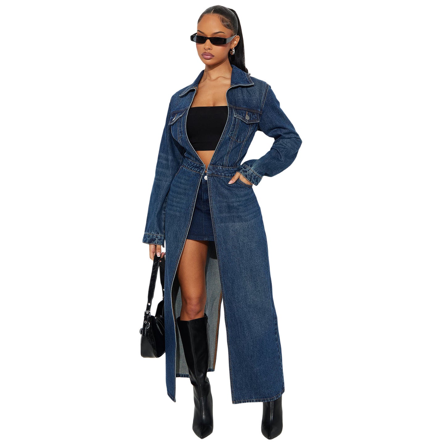 Women's pocket long sleeved denim windbreaker jacket