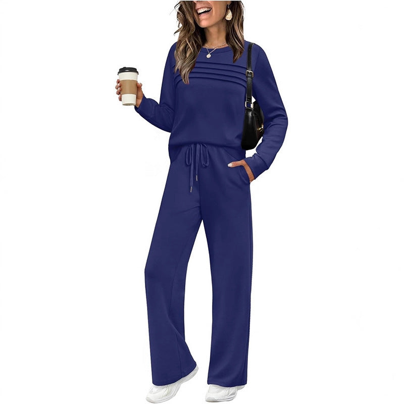 Solid color loose long sleeved top set