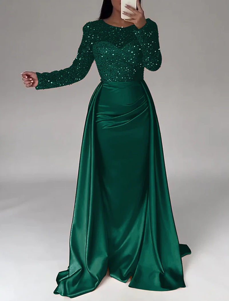 Elegant Long Sleeve Sequin Evening Gown for Women Formal Party Hostess Dress, Chic Lady Look