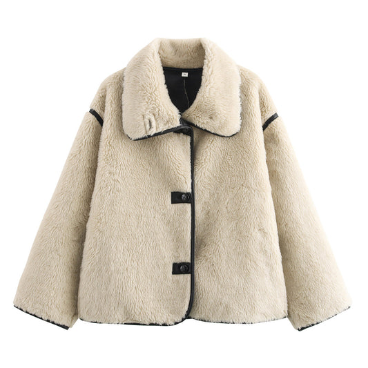 Big collar fur integrated plush jacket