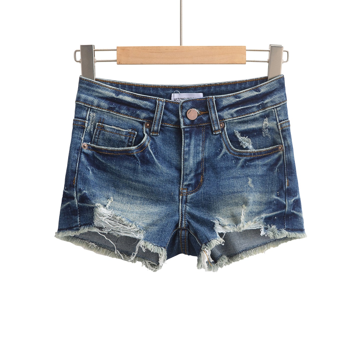 High-Waisted Distressed Denim Shorts