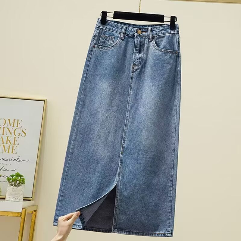 High-Waisted Slit Denim Skirt for Women, 2026 Spring/Summer Style, Versatile, Flattering, Slimming, A-Line, Bodycon Skirt