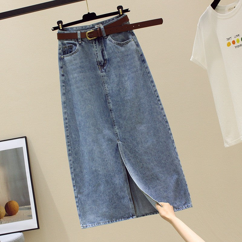 High-Waisted Slit Denim Skirt for Women, 2026 Spring/Summer Style, Versatile, Flattering, Slimming, A-Line, Bodycon Skirt