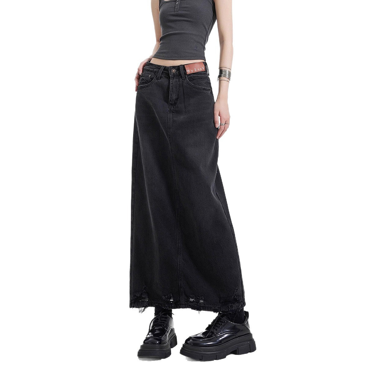 2026 New Style Denim Skirt for Women, Spring Vintage High-Waisted Slit Washed Mid-Length Fringed A-Line Bodycon Skirt