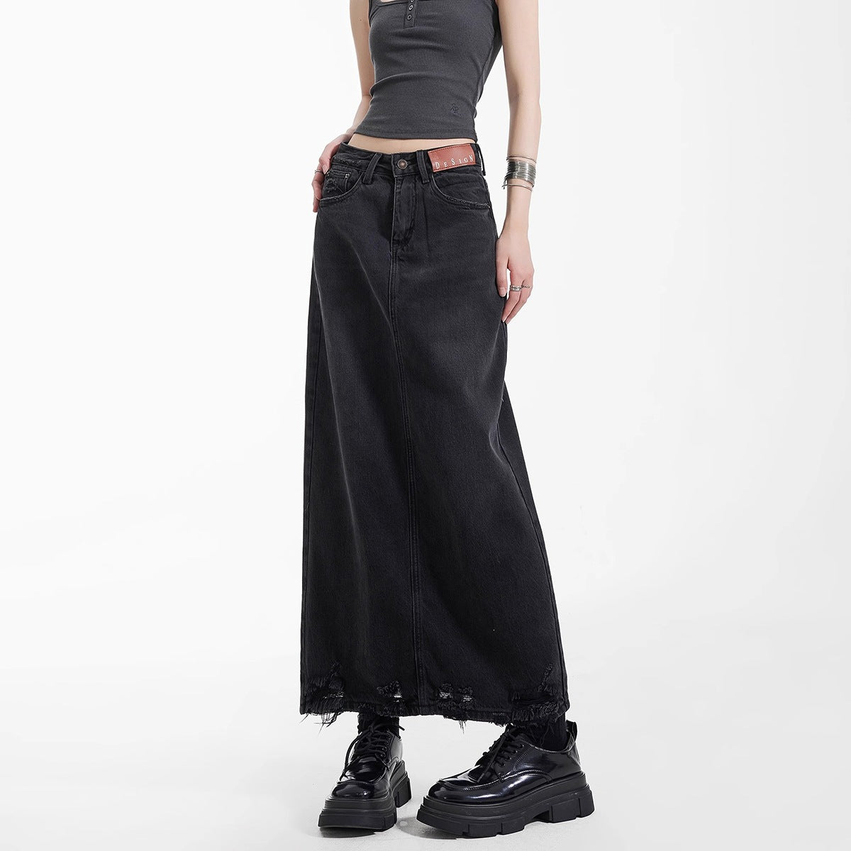 2026 New Style Denim Skirt for Women, Spring Vintage High-Waisted Slit Washed Mid-Length Fringed A-Line Bodycon Skirt